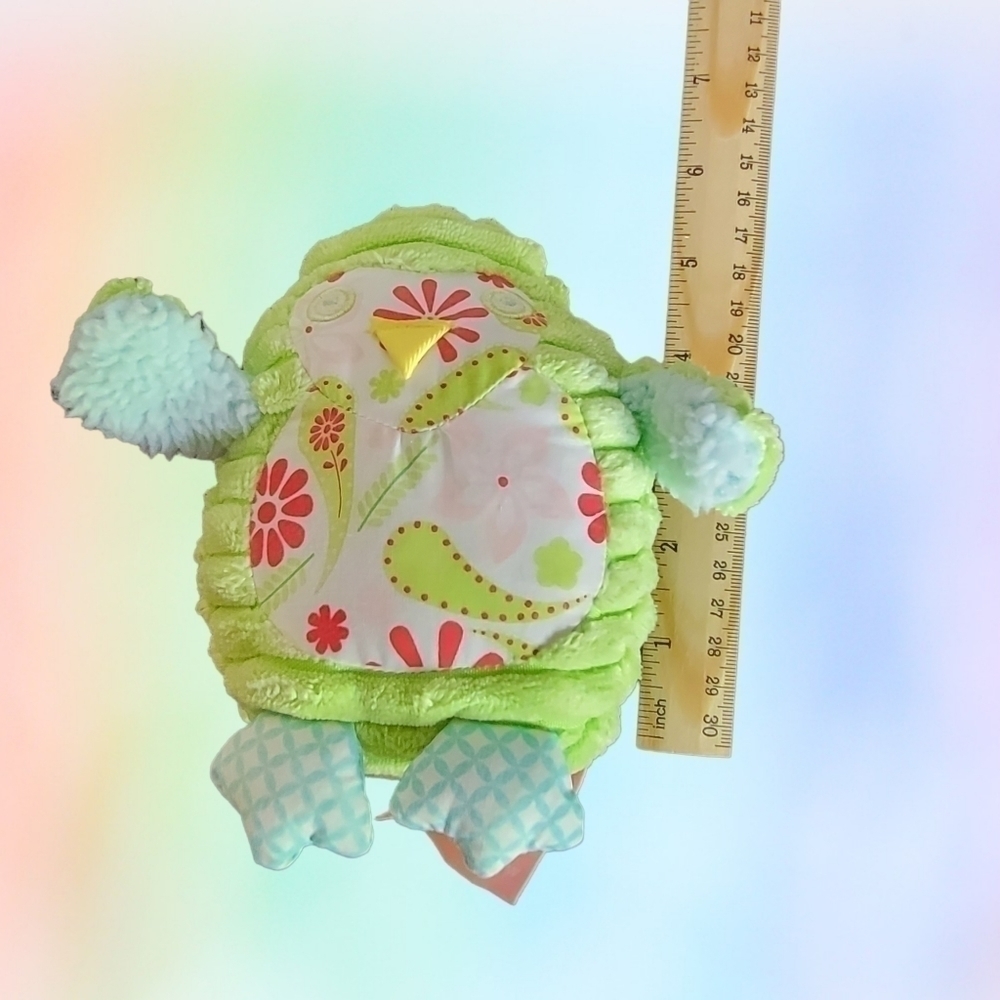 𝅺MUD Pie Green Plush Owl Penguin Chick Rattle Toy Lovey T17